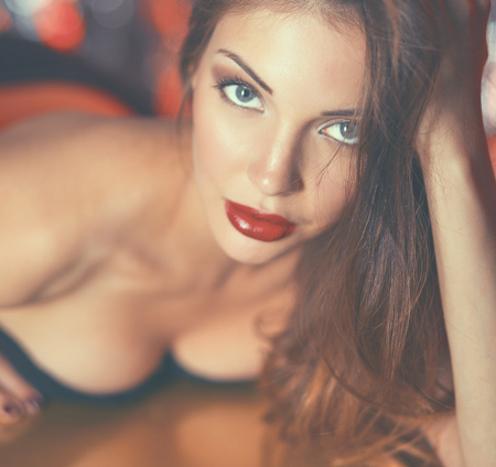 Portrait of beautiful young woman face.の写真素材