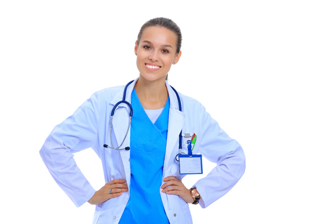 Beautiful caucasian nurse on white background.の写真素材