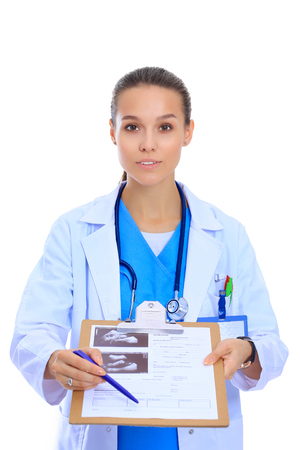Female doctor with clipboardの写真素材