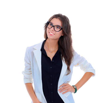 Portrait of a mature professional business woman . Isolated on white background.の写真素材