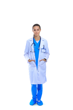Beautiful caucasian nurse isolated on white background.の写真素材