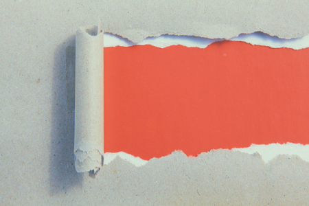 rip red paper and white background .の写真素材