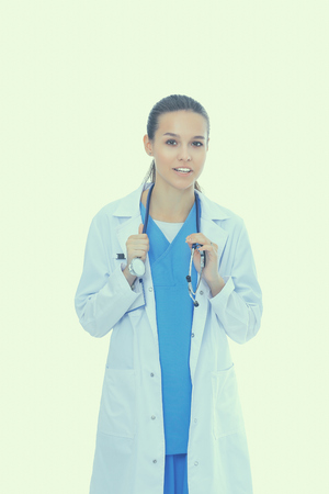 Beautiful caucasian nurse isolated on white background.の写真素材