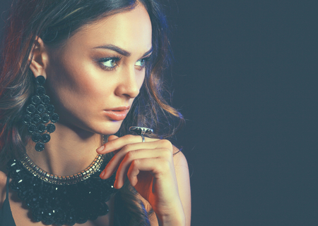 Close up portrait of beautiful young woman face.の写真素材