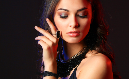 Close up portrait of beautiful young woman face.の写真素材