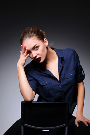 Portrait of a beautiful woman with necklaceの写真素材