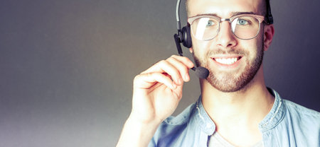 Portrait of young male with microphone