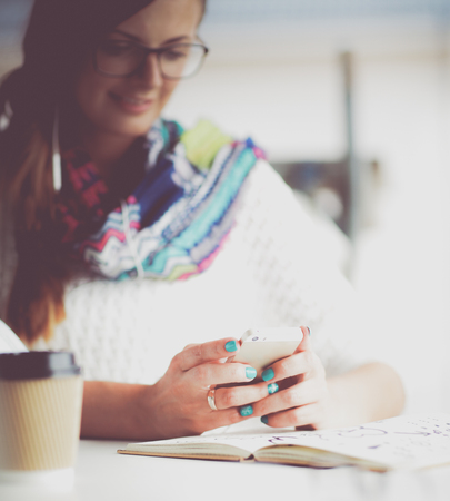 Woman use of mobile phone in university. Student. Universityの写真素材