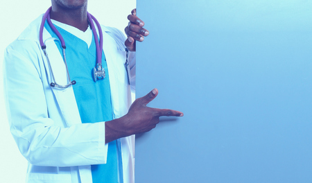Male doctor holding empty placard. Doctor. Billboard.の写真素材