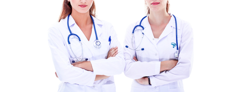 Two young woman doctor , standing in hospital. Two young woman doctor.の写真素材