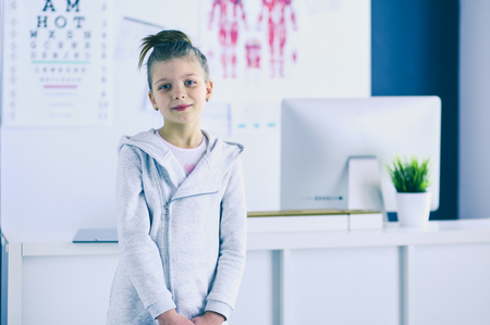 Portrait of a cute little girl at hospitalの写真素材