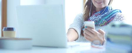 Woman use of mobile phone in university. Student. Universityの写真素材