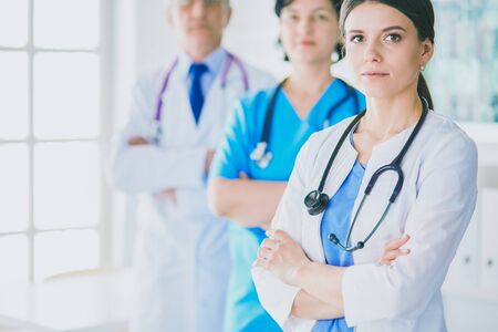 Group of doctors and nurses standing in the hospital Accident and Emergency departmentの写真素材