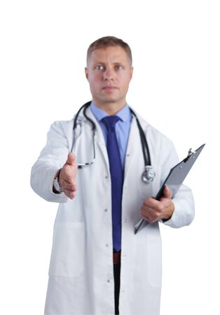Friendly male doctor with open hand ready for huggingの写真素材