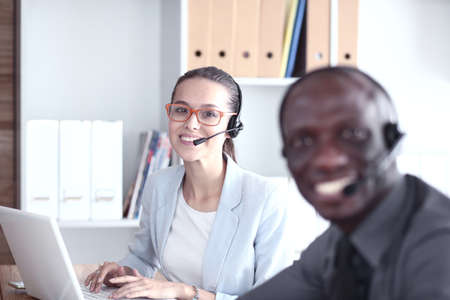 Portrait of an African American young business man with headset.の写真素材