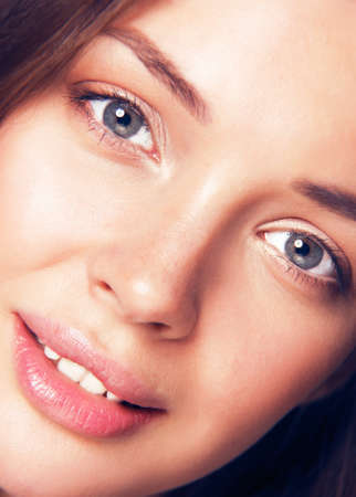 Close up portrait of beautiful young woman faceの写真素材