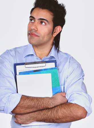 Young man with books, isolated on white background