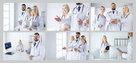 Male doctor offering handshake In Front Of His Colleagues