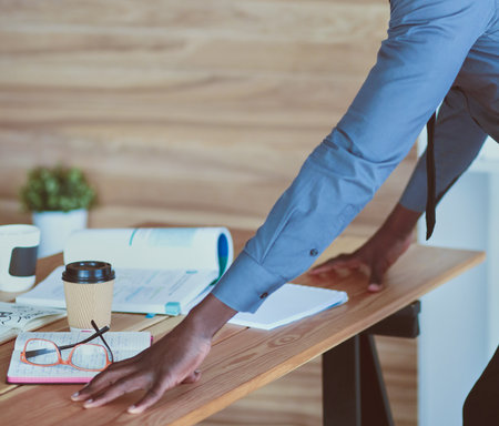 Portrait of an handsome young black businessman.の写真素材