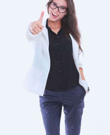 Young woman standing, isolated on white background. Young woman.の写真素材