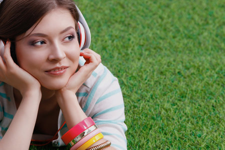 Woman listening to the musicの写真素材