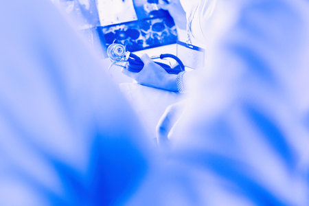 Medical doctor looking at a x-ray image in the officeの写真素材