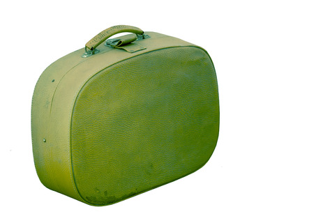 Old green leather suitcaseの写真素材