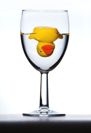 upside down duck in wine glassの写真素材