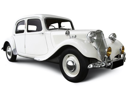 vintage wedding car on white のeditorial素材