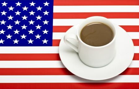 Coffee Cup on the US Flagの写真素材