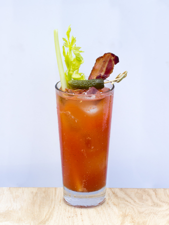 Bloody Mary with Celery, Pickled Cucumber and Baconの写真素材