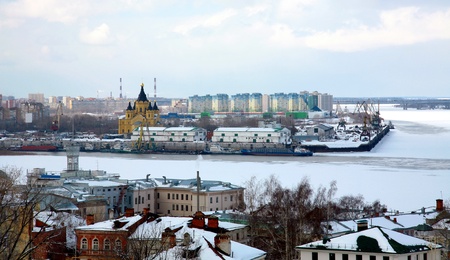 Port on confluence two rivers Nizhny Novgorodの写真素材