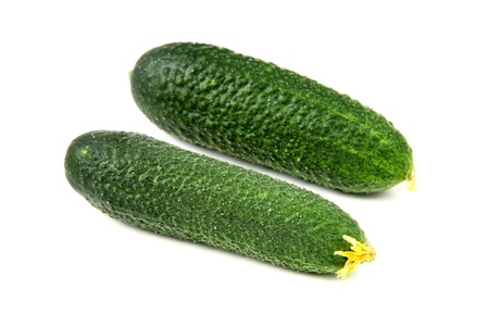 Two cucumbers on white backgroundの写真素材
