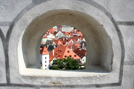 View of city from windowの写真素材