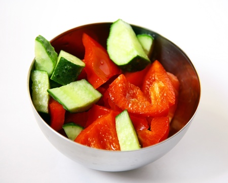 Freshness vegetable salad in metal bowlの写真素材