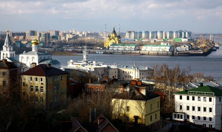 Colorful sunny autumn october view of Nizhny Novgorodの写真素材