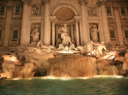 Night view Fountain di Trevi in Rome Italyの写真素材