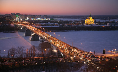 Beautiful sunset in winter Nizhny Novgorod Russiaの写真素材