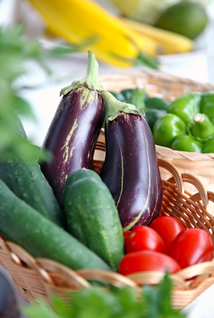 Eggplants on vegetables backgroundの写真素材