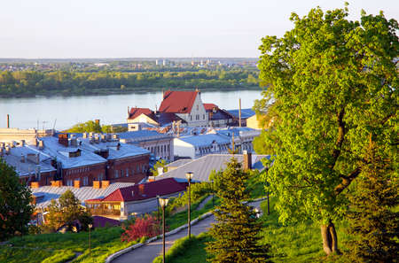Spring Nizhny Novgorod in sunlight at sunsetの写真素材