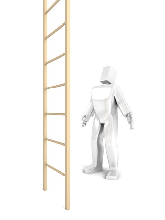 3D Man looks at the stairs illustration isolated on white.の写真素材