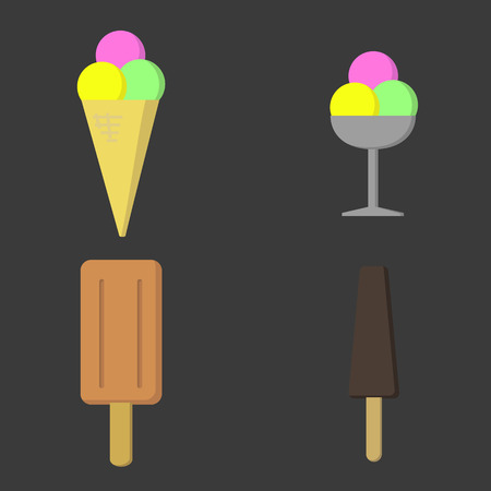 Four Ice Creams Vector Illustration isolated on a dark backgroundのイラスト素材