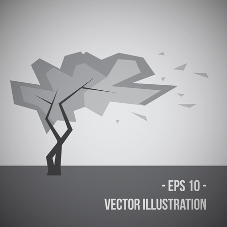 Tree in the wind in grey shades illustrationのイラスト素材