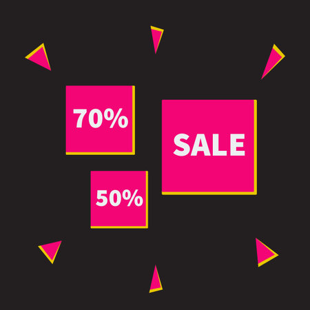 Sale , 50, 70 percent discount banners, pink and yellow vector illustration