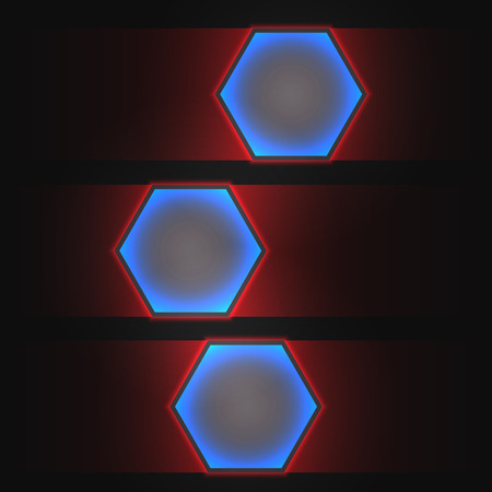 Abstract vector dark background with neon light. Hexagon banners for web, applications, business. Sci-fi illustration.のイラスト素材