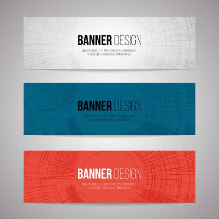 Horizontal banners backgrounds in three different colors. Vector design.のイラスト素材