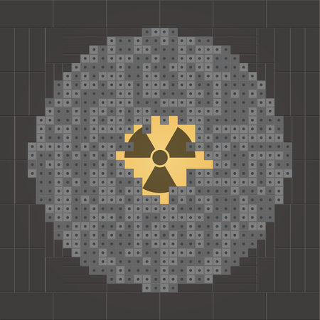 Technological background with tiles and sign of radiation, Reactor cover, vector