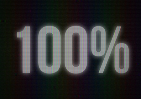 The inscription one hundred percent on dark screen with glitch old tv effect.の写真素材