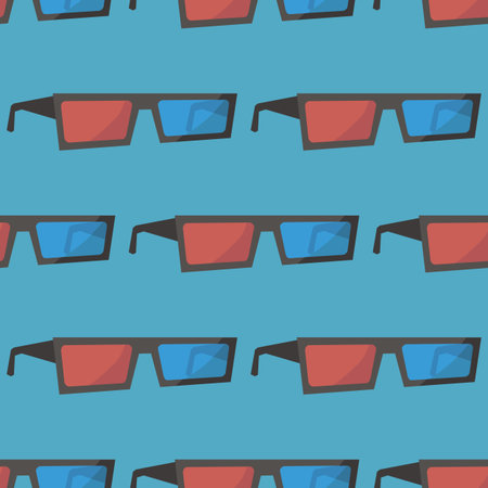 d glasses illustration. Red and blue lenses. Seamless pattern. Vectorのイラスト素材
