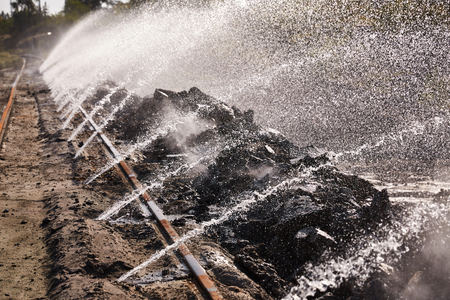 Water spraying for molten slag coolingの写真素材